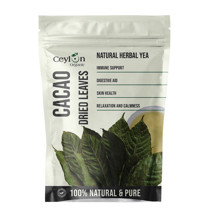 Cacao leaves, organic cacao leaves, herbal tea, natural wellness, antioxidant-rich leaves, cacao leaf benefits, sustainable cacao, digestive health, holistic health, cacao tea,Organic cacao leaves, ideal for herbal teas, offering natural antioxidants and wellness benefits, sustainably sourced for holistic health and digestive support.
