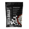 White moth balls for clothes protection, natural pest repellent for wardrobes, closets, and storage spaces.