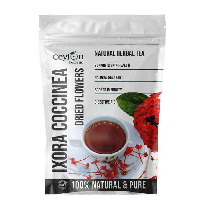 Dried Ixora coccinea flowers, also known as Rathmal, used for herbal teas, wellness remedies, and natural health benefits